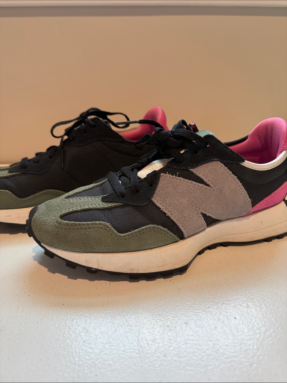 New Balance Black Olive Pink Athletic Sneakers